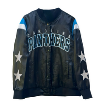 Load image into Gallery viewer, Carolina Panthers, Football One of a KIND Soft Satiny Vintage Bomber Jacket with Crystal Star Design
