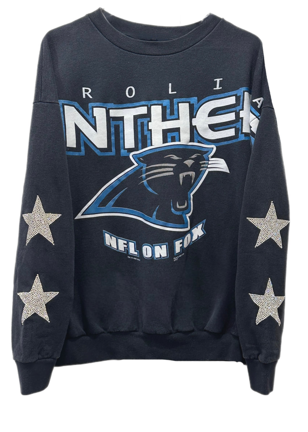 Carolina Panthers, Football One of a KIND Vintage Sweatshirt with Three Crystal Star Design