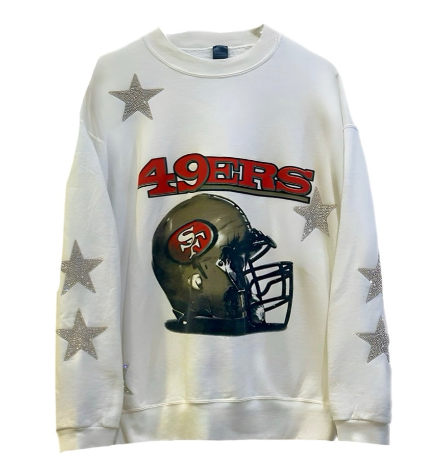 San Francisco 49ers, Football One of a KIND Vintage Sweatshirt with All Over Crystal Star Design