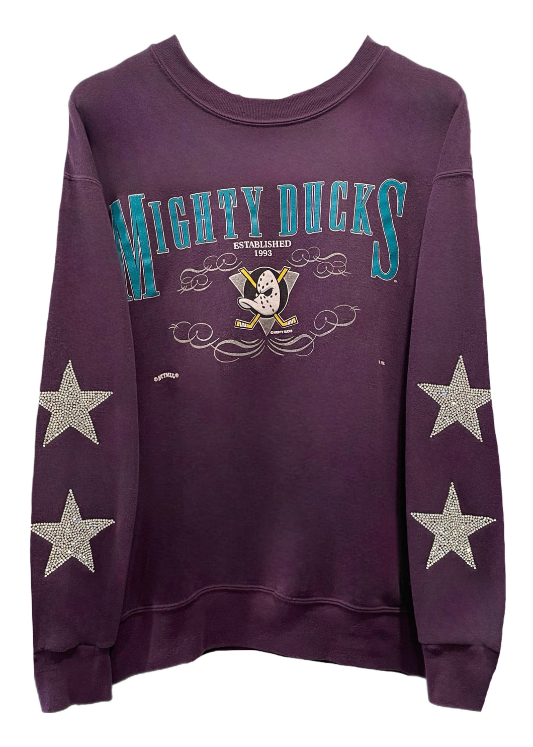 Anaheim Ducks, NHL One of a KIND Vintage “Mighty Ducks” Sweatshirt with Crystal Star Design -Size: Medium