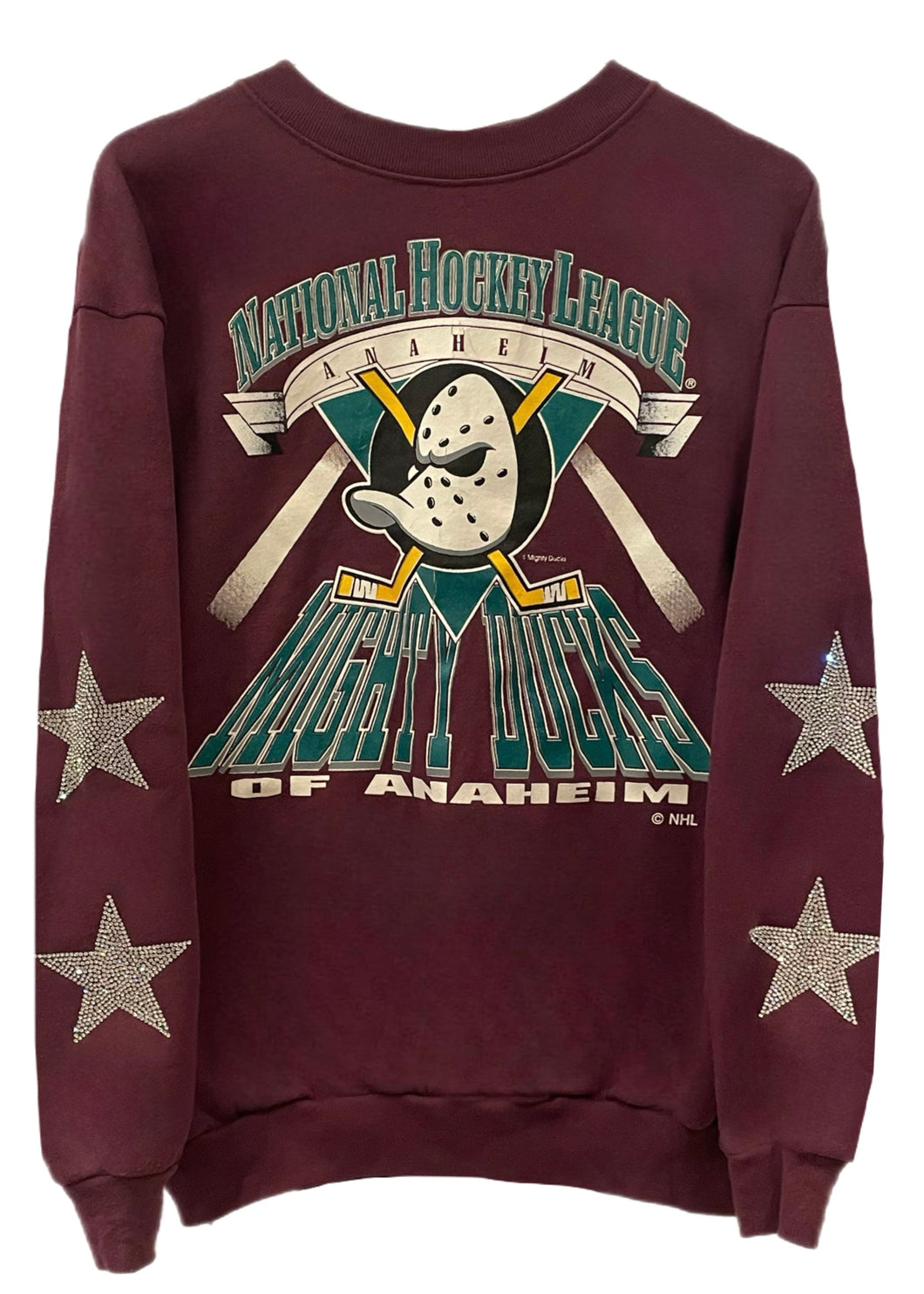 Anaheim Ducks, NHL One of a KIND Vintage “Mighty Ducks” Sweatshirt with Crystal Star Design - Size: XLarge
