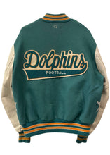 Load image into Gallery viewer, Miami Dolphins, Football “Rare Find” One of a KIND Vintage Leather Letterman Jacket with Crystal Star Design
