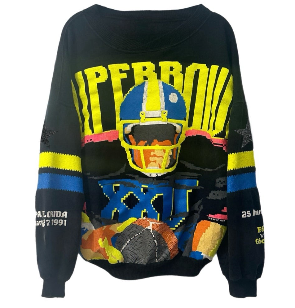 Super Bowl, Football One of a KIND Vintage 1991 “Rare Find” Sweatshirt with Black Crystal Design