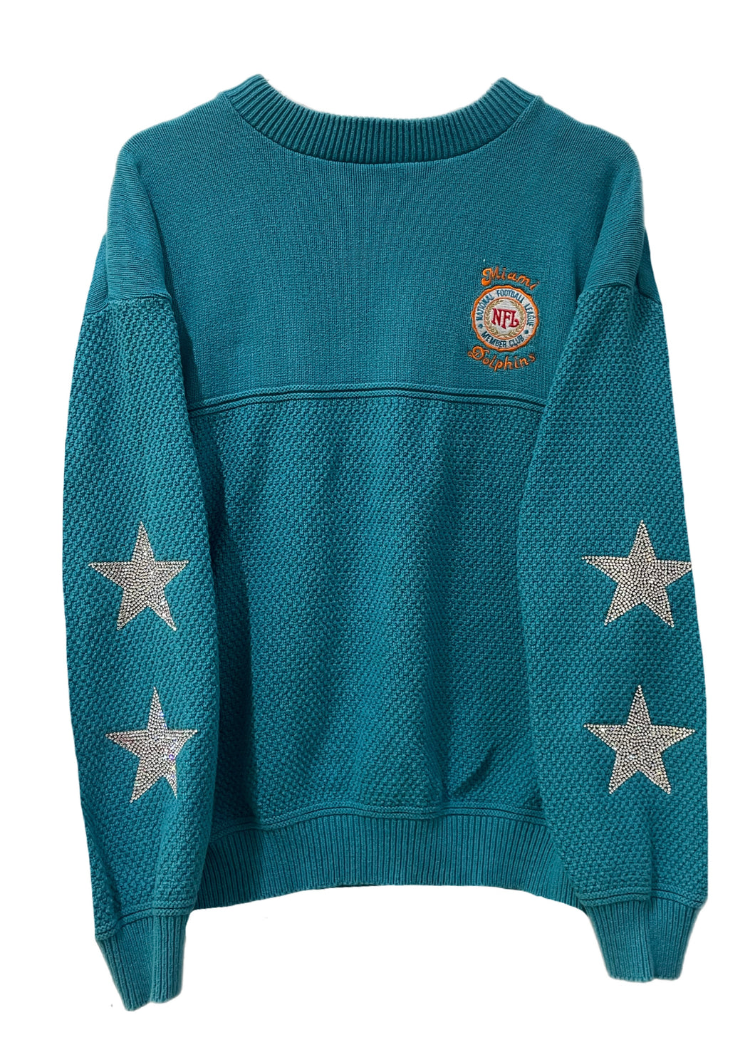 Miami Dolphins, NFL One of a KIND Vintage Knit Sweatshirt with Crystal Star Design