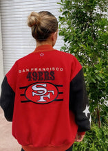 Load image into Gallery viewer, San Francisco 49ers, Football “Rare Find” One of a KIND Vintage  Bomber Jacket with Black Crystal Star Design
