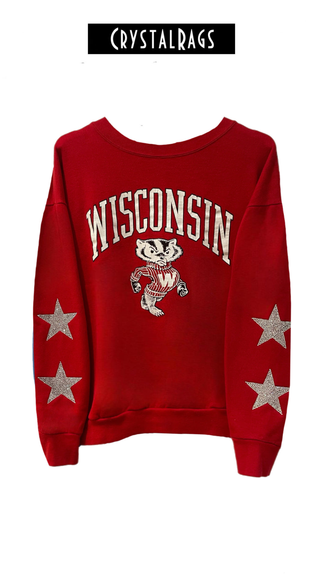 University of Wisconsin, Badgers One of a KIND Vintage Sweatshirt with Crystal Star Arm Design