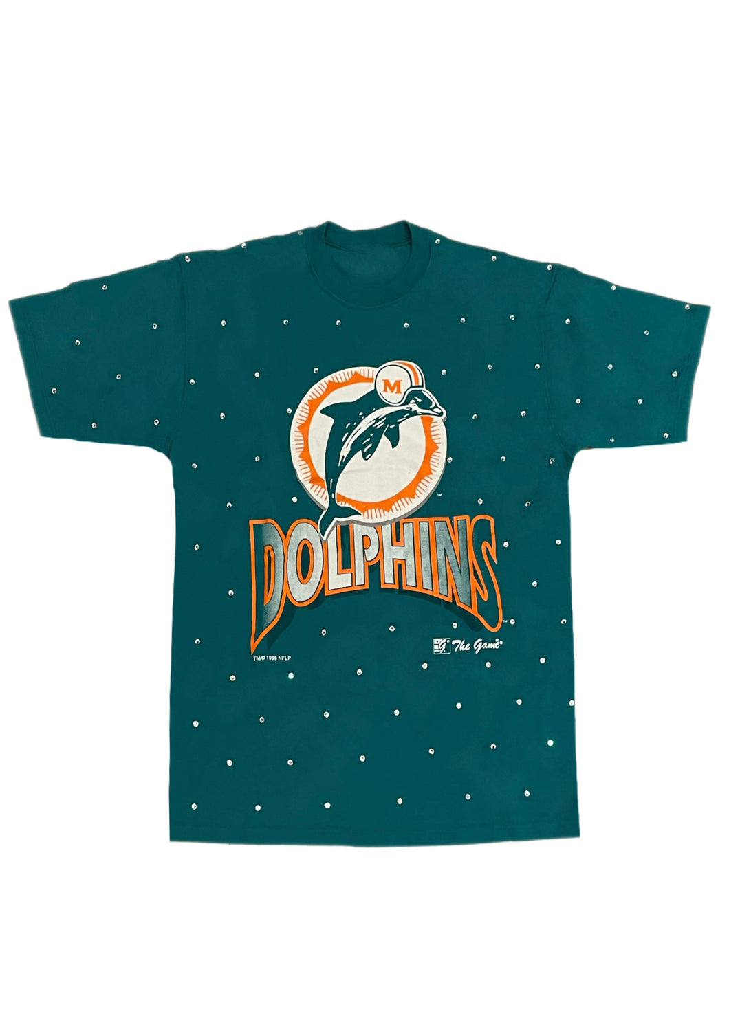 Miami Dolphins, Football One of a KIND Vintage Tee with Overall Crystal Design