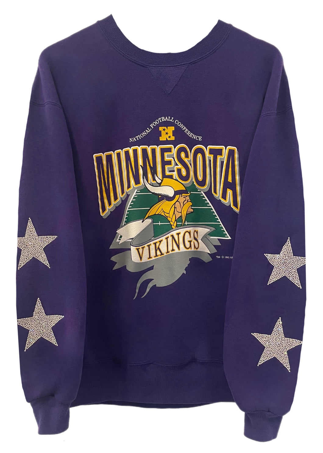 Minnesota Vikings, NFL One of a KIND Vintage Sweatshirt with Crystal Star Design, Custom Name + Number