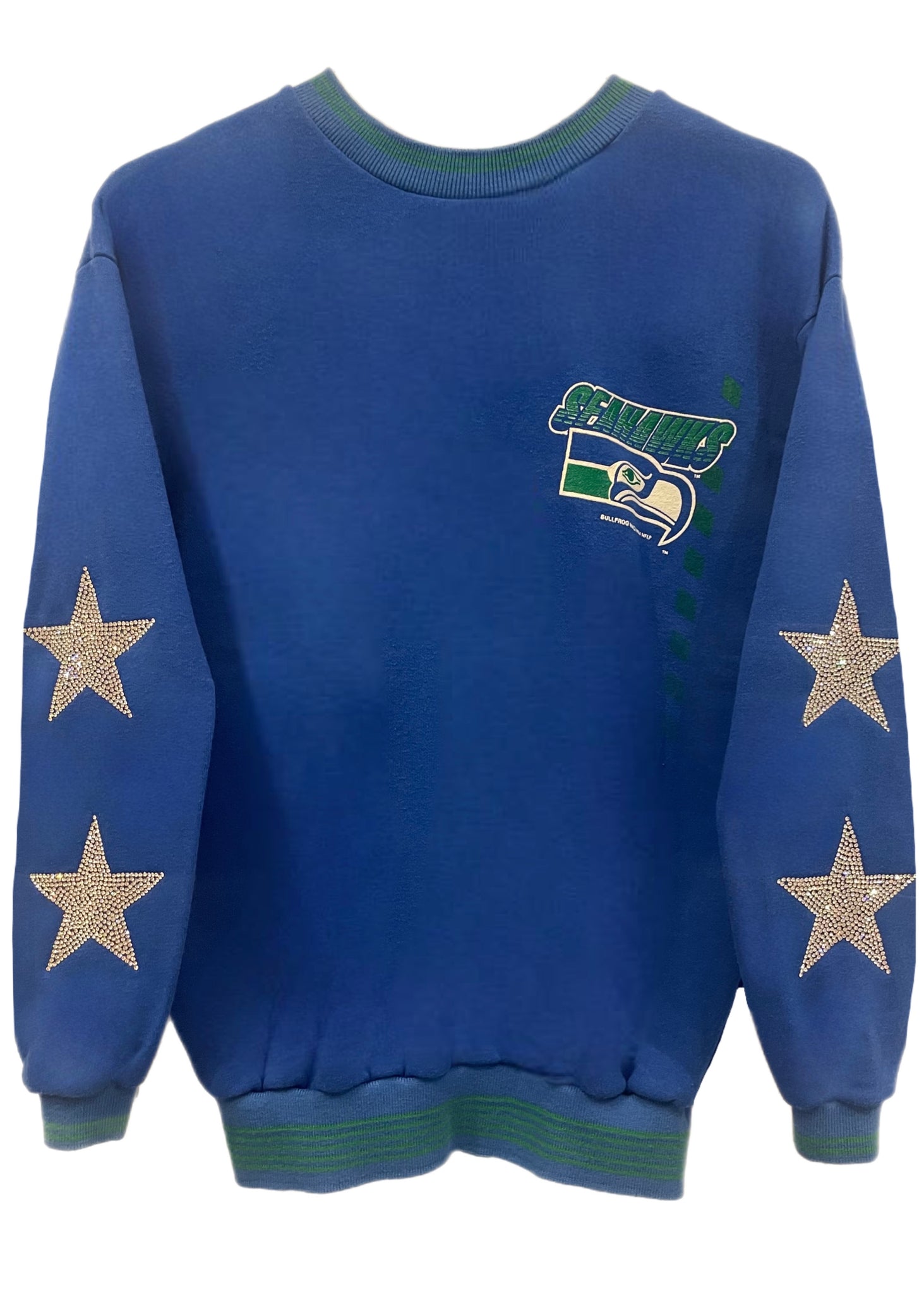 ShopCrystalRags Seattle Seahawks, NFL One of A Kind Vintage Sweatshirt with Crystal Star Design