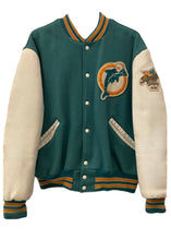 Load image into Gallery viewer, Miami Dolphins, Football “Rare Find” One of a KIND Vintage Leather Letterman Jacket with Crystal Star Design
