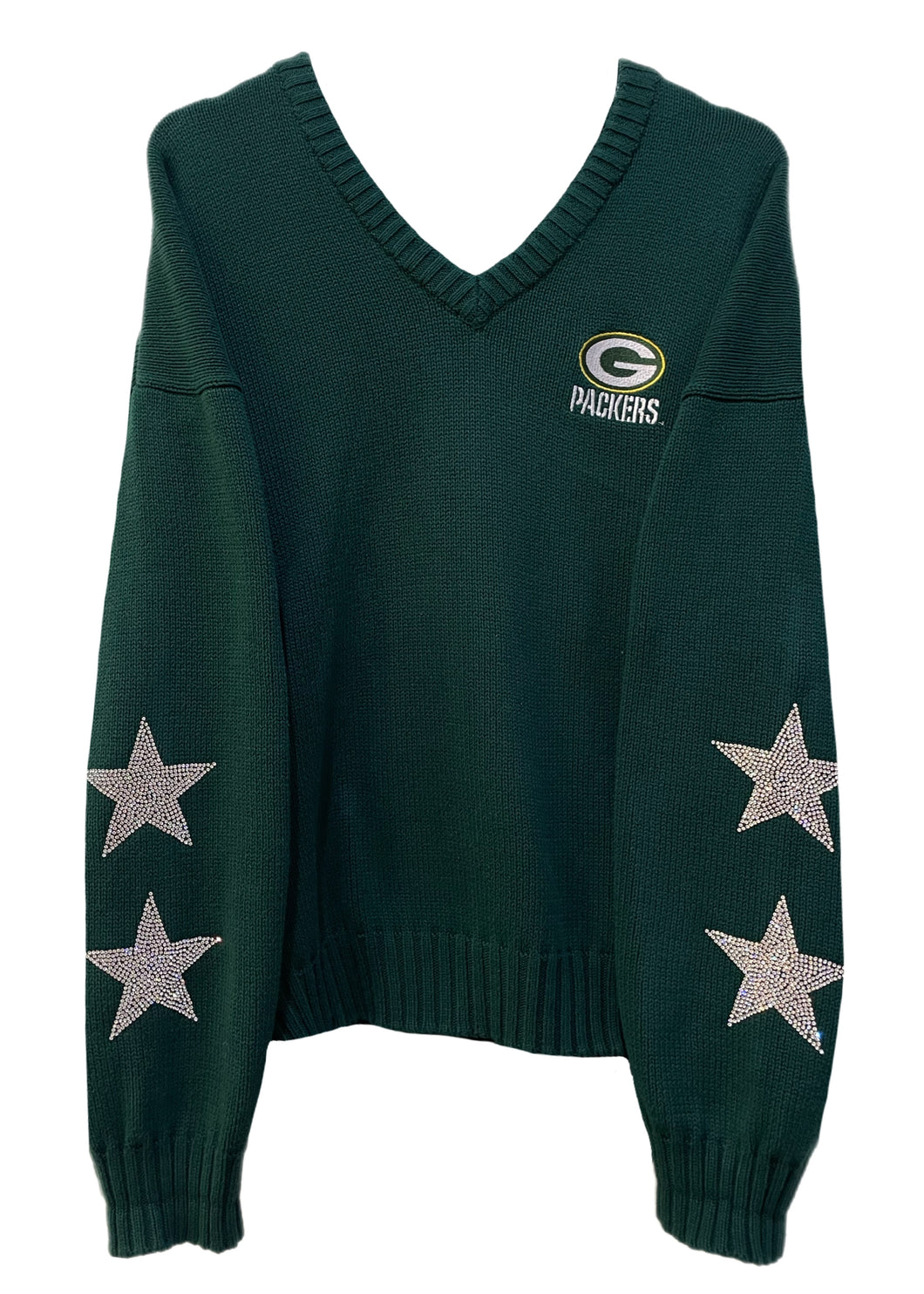 Green Bay Packers, Football One of a KIND Vintage Knit Sweater with Crystal Star Design