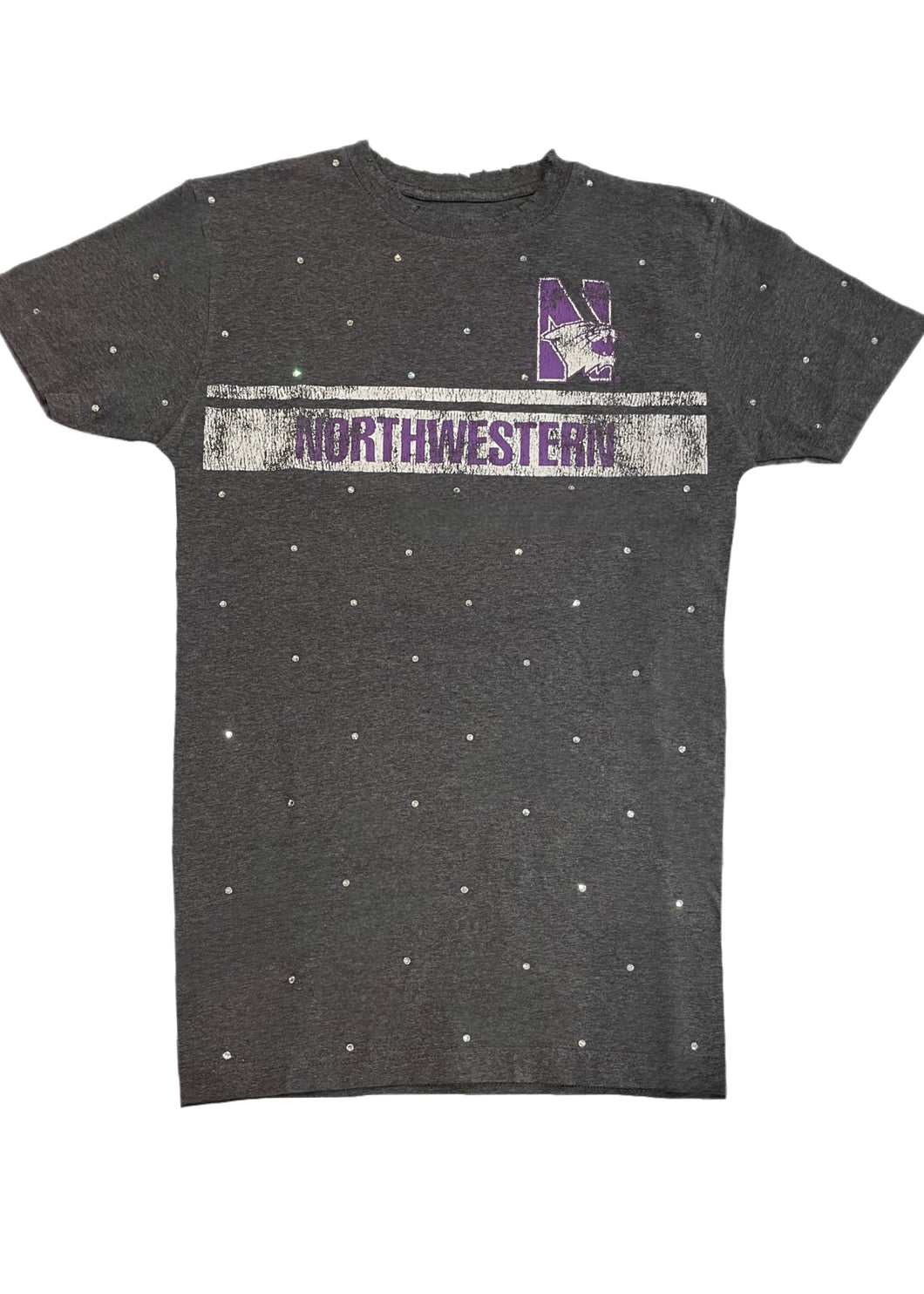 Northwestern University, One of a KIND Vintage Wildcats Tee Shirt with All Over Crystals Design