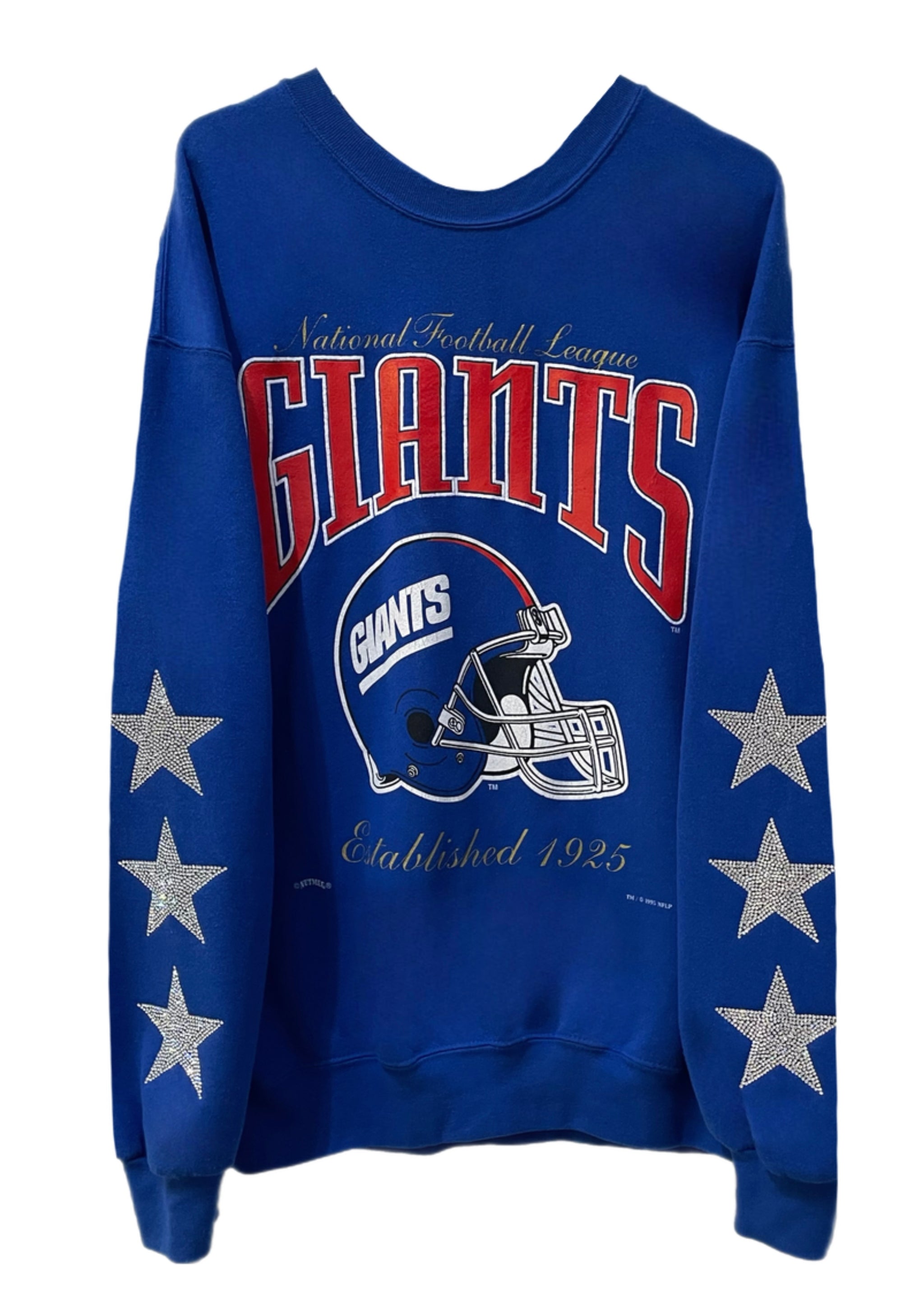 ShopCrystalRags NY Giants Football One of A Kind Vintage Sweatshirt with Three Crystal Star Design