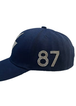 Load image into Gallery viewer, CrystalRags Navy Baseball Cap With Crystal Lightning Bolt Design &amp; Custom Numbers
