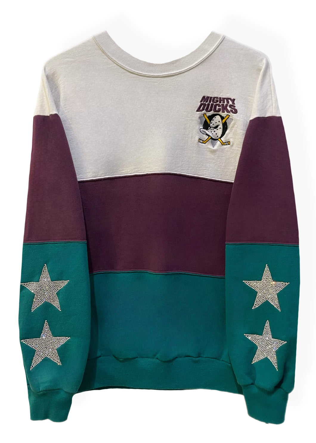 Anaheim Ducks, Hockey One of a KIND “Rare Find” Vintage Mighty Ducks Sweatshirt with Crystal Star Design