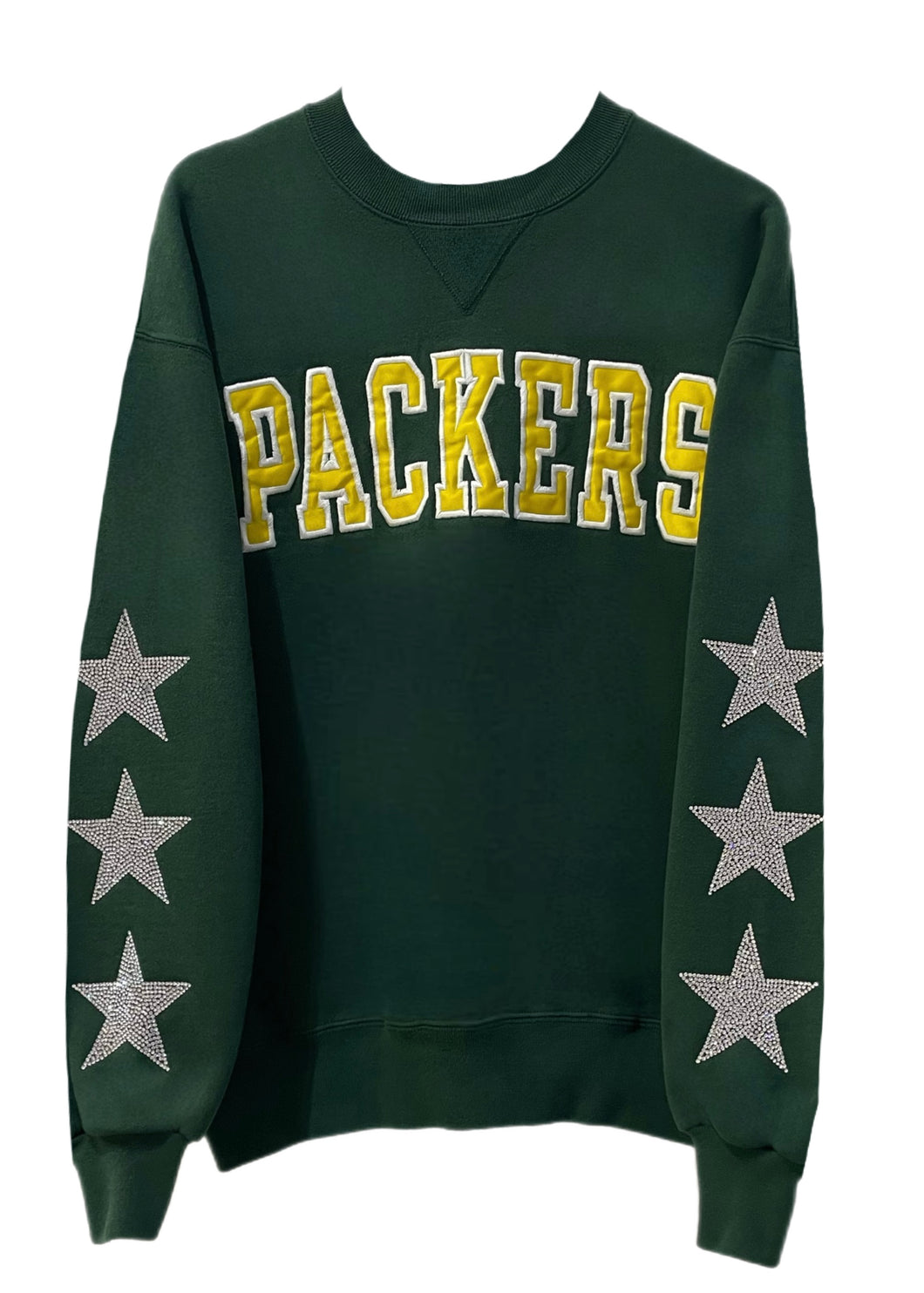 Green Bay Packers, Football One of a KIND Vintage Sweatshirt with Three Crystal Star Design