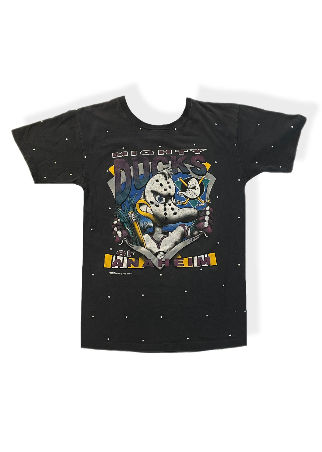 Anaheim Ducks, Hockey One of a KIND Vintage “Mighty Ducks” Tee with Overall Crystal Design