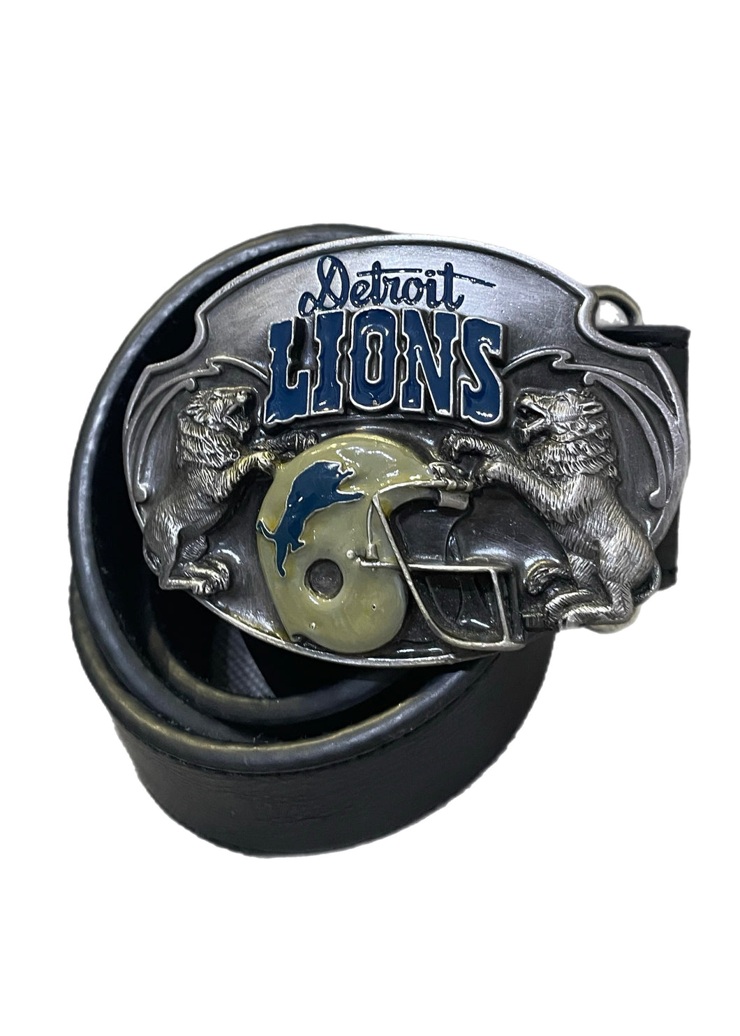 Detroit Lions, Football Vintage “Rare Find” #883 Belt Buckle with New Soft Leather Strap