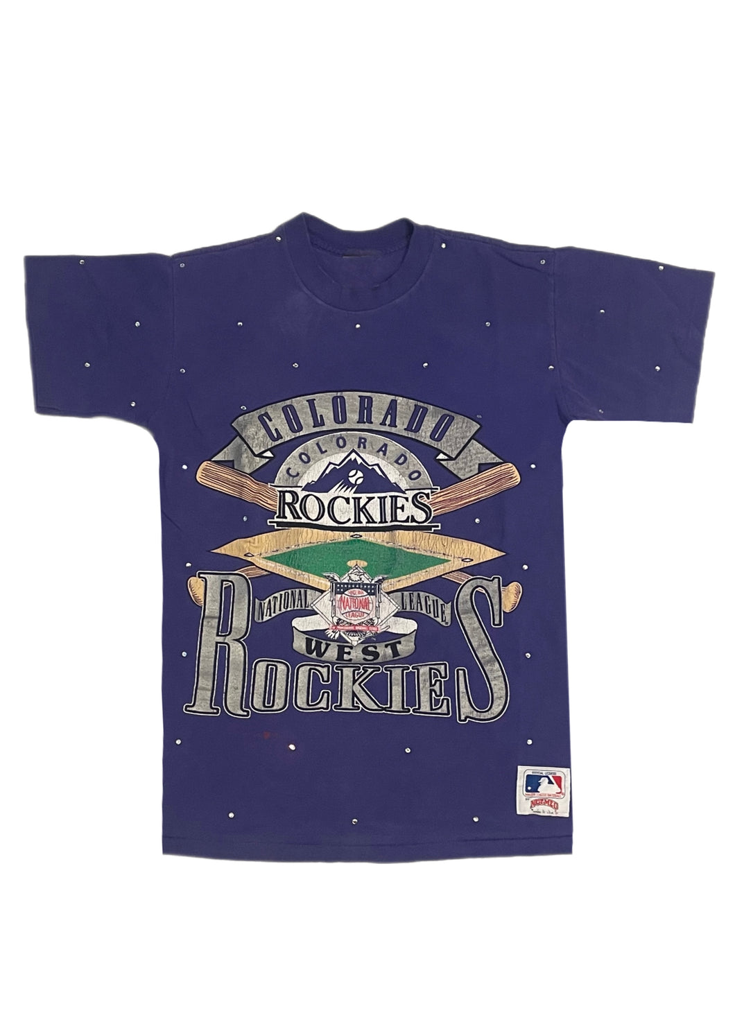 ShopCrystalRags Colorado Rockies, MLB One of A Kind Vintage Tee Shirt with Overall Crystal Design