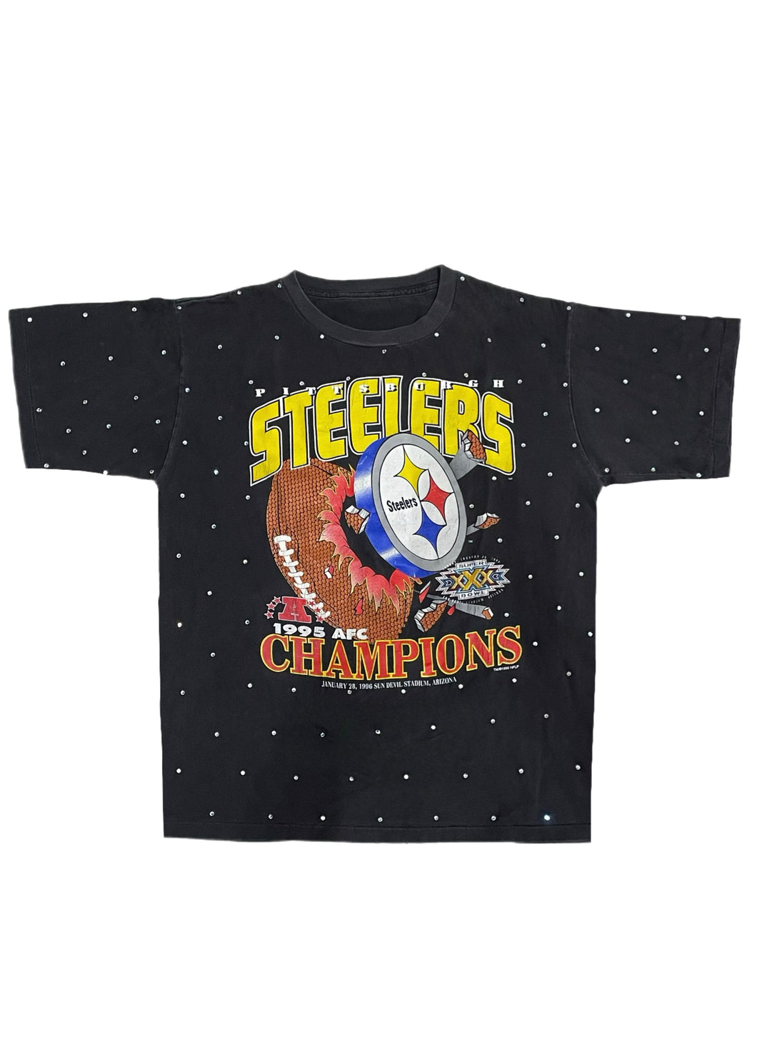 Pittsburgh Steelers, Football One of a KIND Vintage Tee with Overall Crystal Design