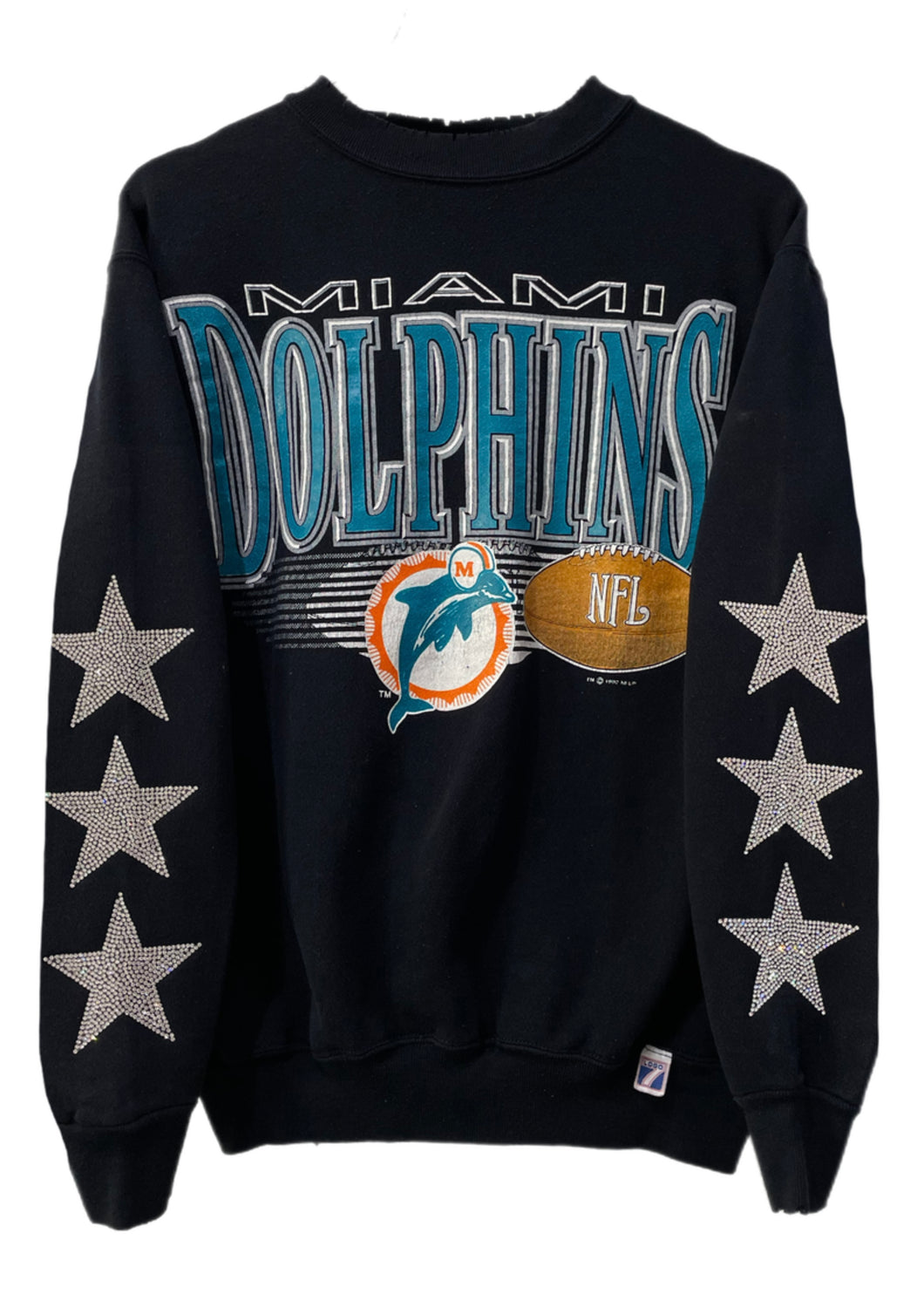 Miami Dolphins, Football One of a KIND Vintage Sweatshirt with Three Crystal Star Design