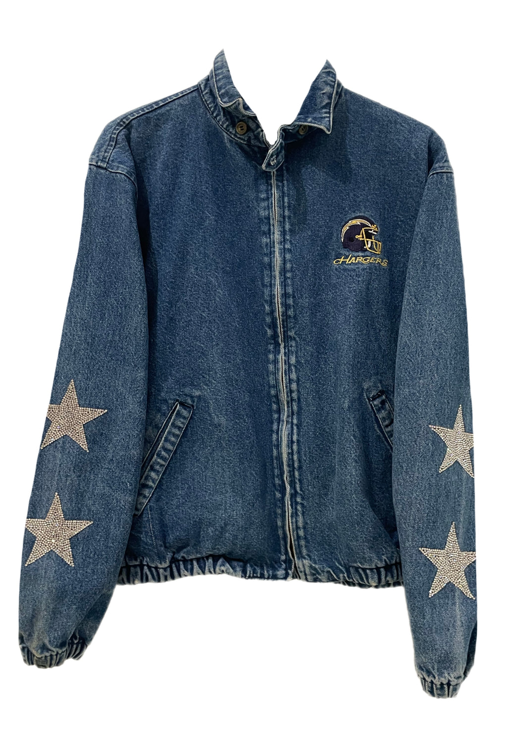LA Chargers, NFL “Super Rare Find” One of a KIND 80’s Vintage Denim/Jean Jacket with Crystal Star Design