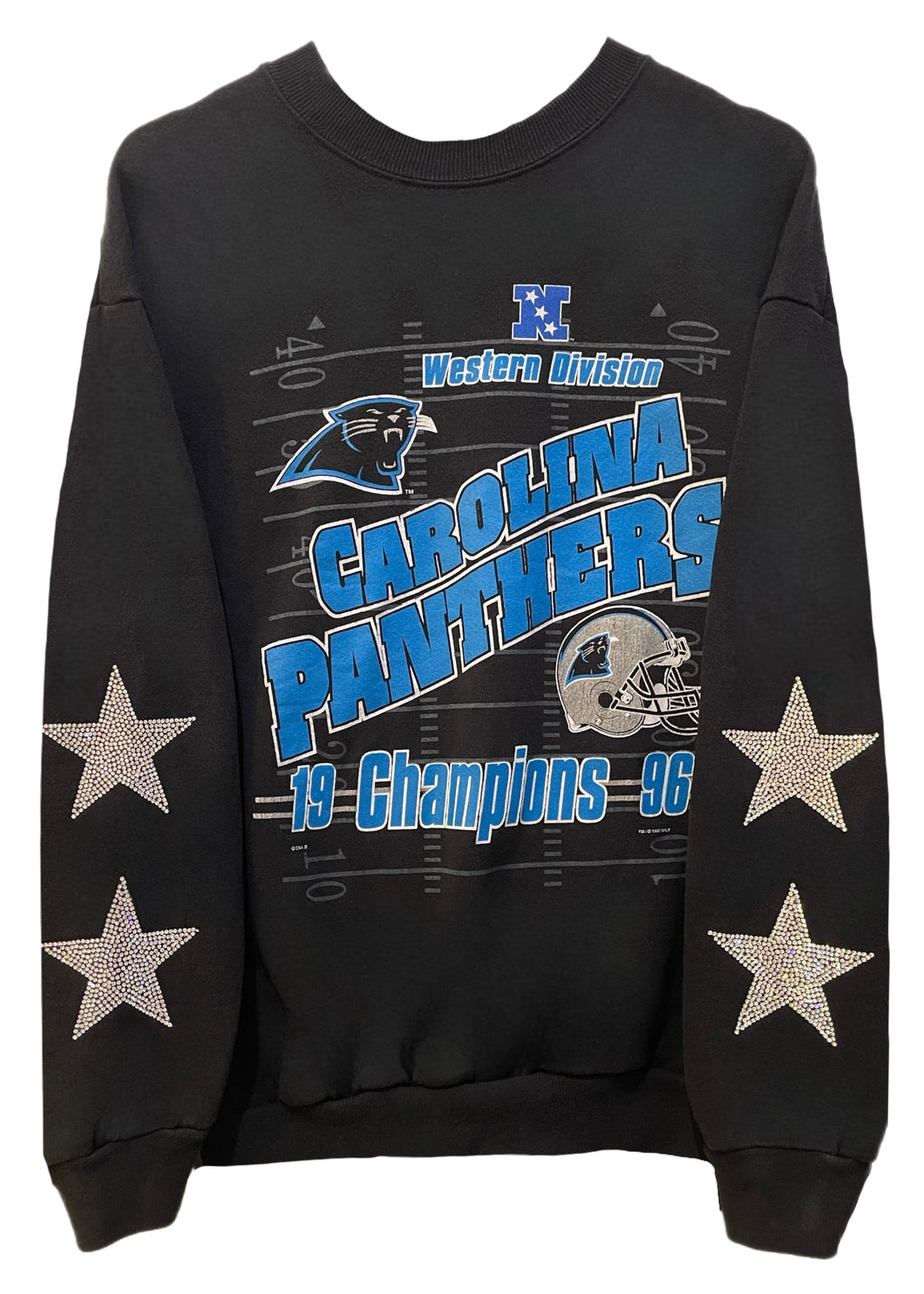 Carolina Panthers, Football One of a KIND Vintage Football Sweatshirt with Crystal Star Design