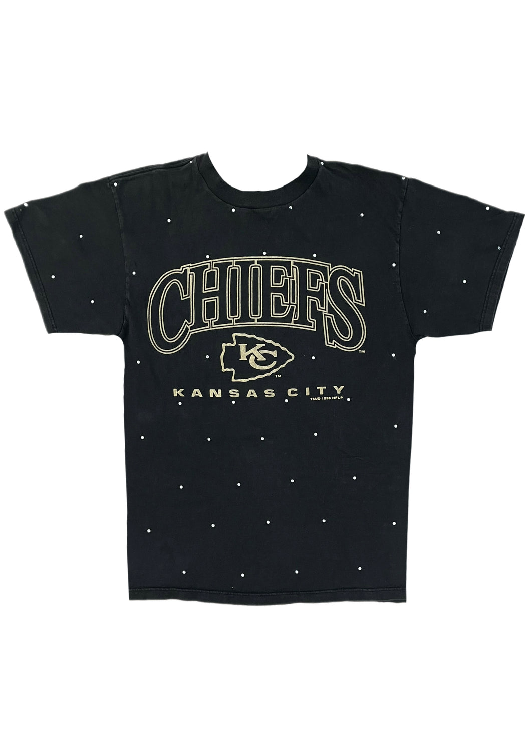 Kansas City Chiefs, Football One of a KIND Vintage Tee with Overall Crystal Design