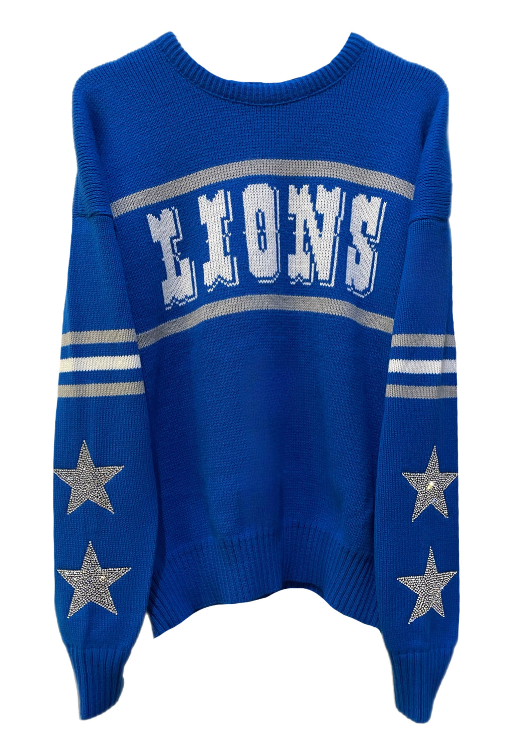 Detroit Lions, Football One of a KIND “Rare Find” Vintage Knit Sweater with Crystal Star Design