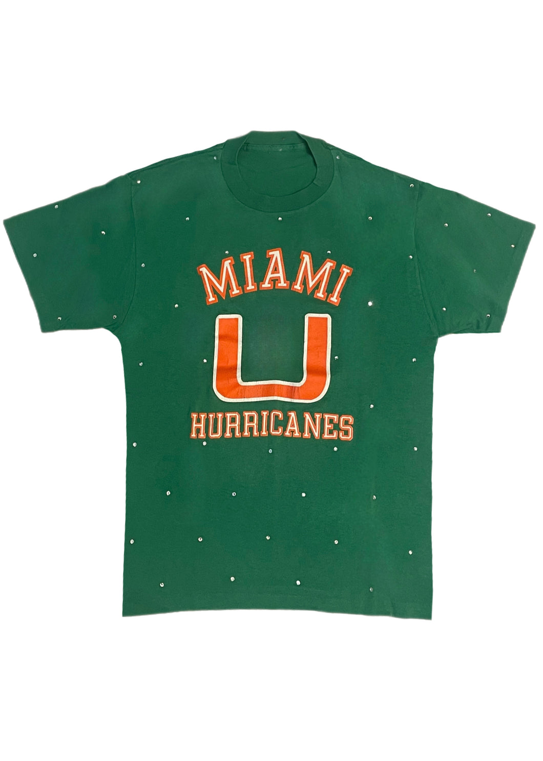 University of Miami, UM One of a KIND “Rare Find” Vintage Thin Tee Shirt with Overall Crystal Design