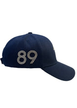 Load image into Gallery viewer, CrystalRags Navy Baseball Cap With Crystal Lightning Bolt Design &amp; Custom Numbers
