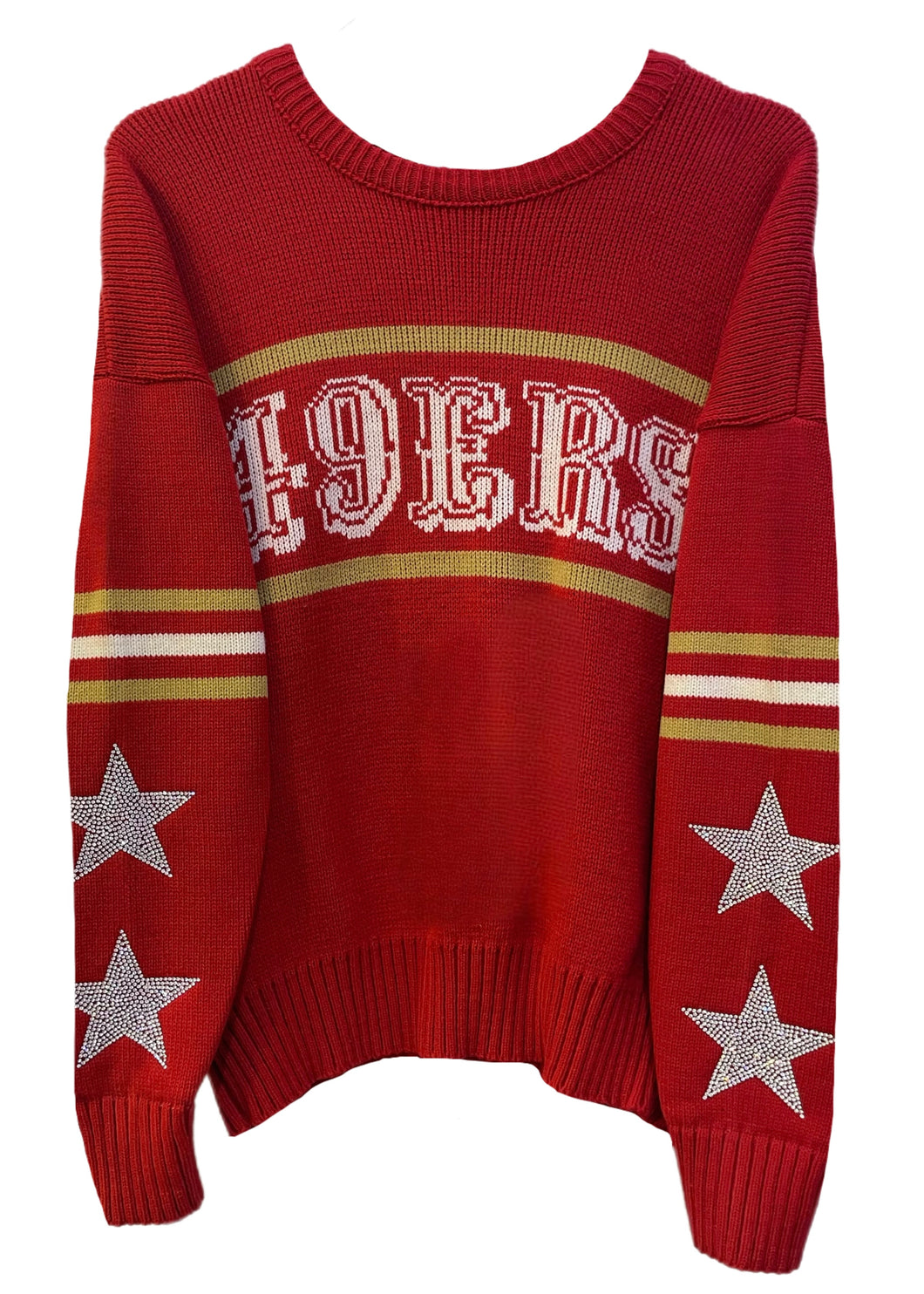 San Francisco 49ers, Football One of a KIND Vintage Knit Sweater with Crystal Star Design, Custom Name & Number