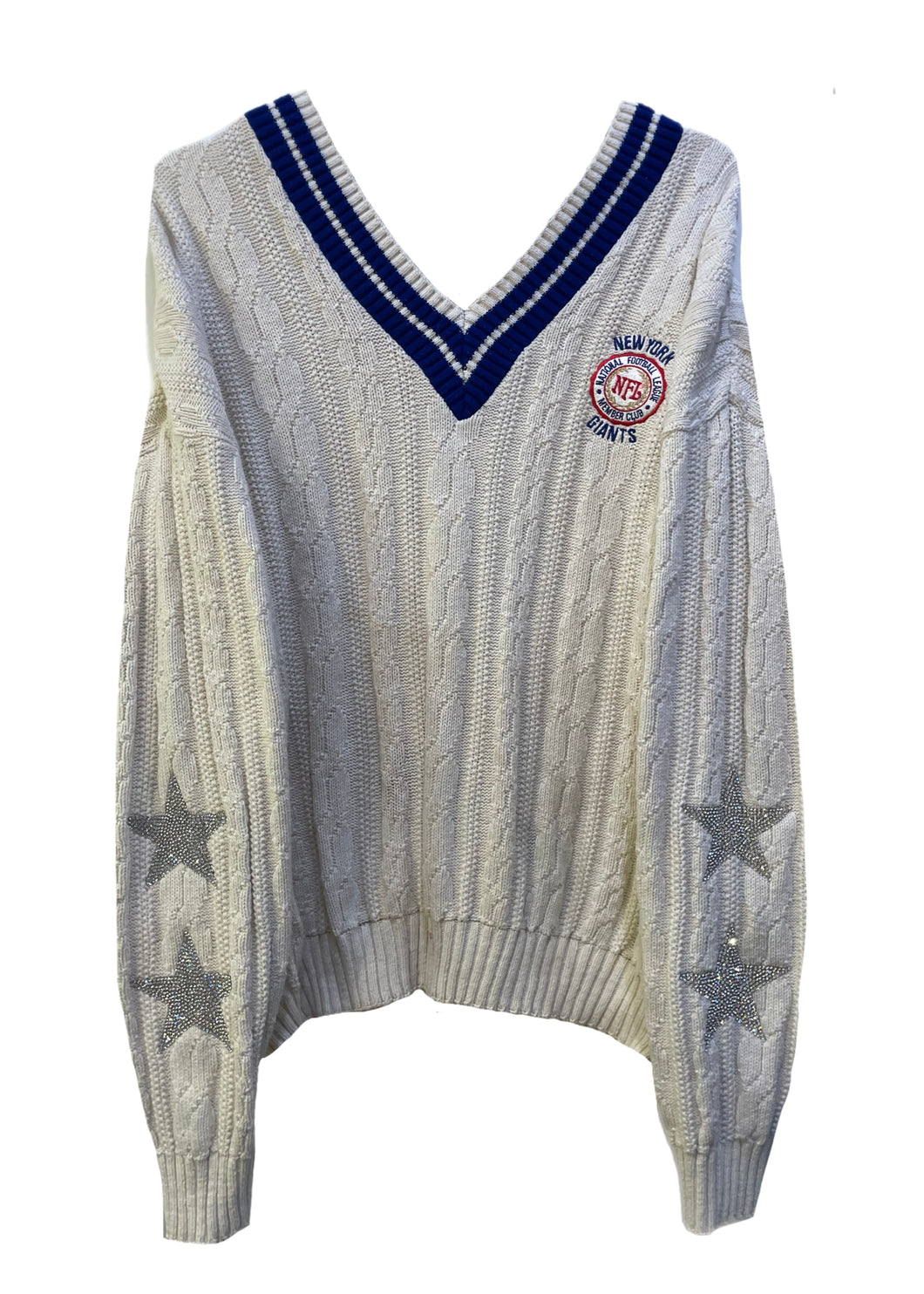 NY Giants, Football One of a KIND Vintage Knit Sweater with Crystal Star Design