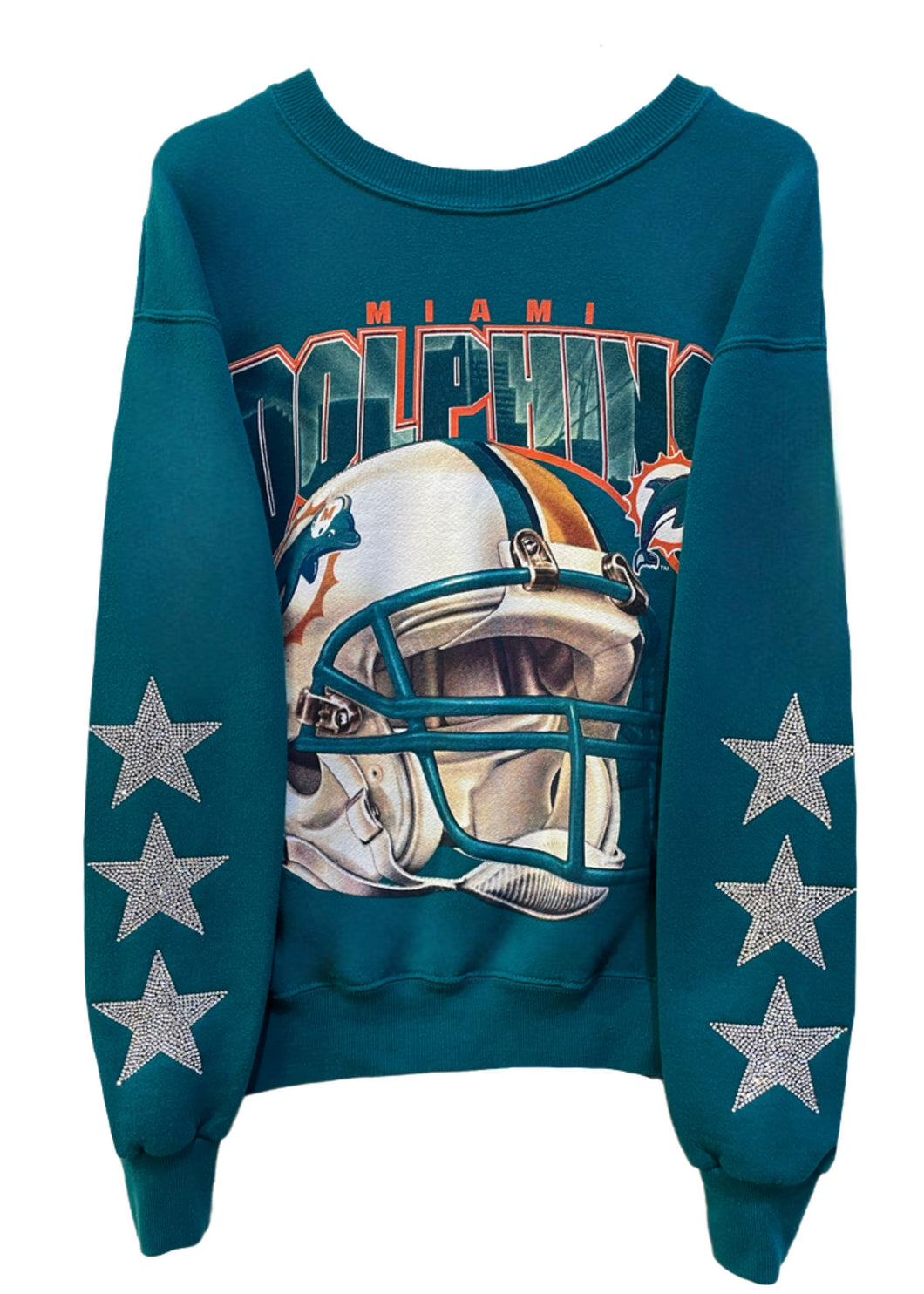 Miami Dolphins, Football One of a KIND Vintage Sweatshirt with Three Crystal Star Design