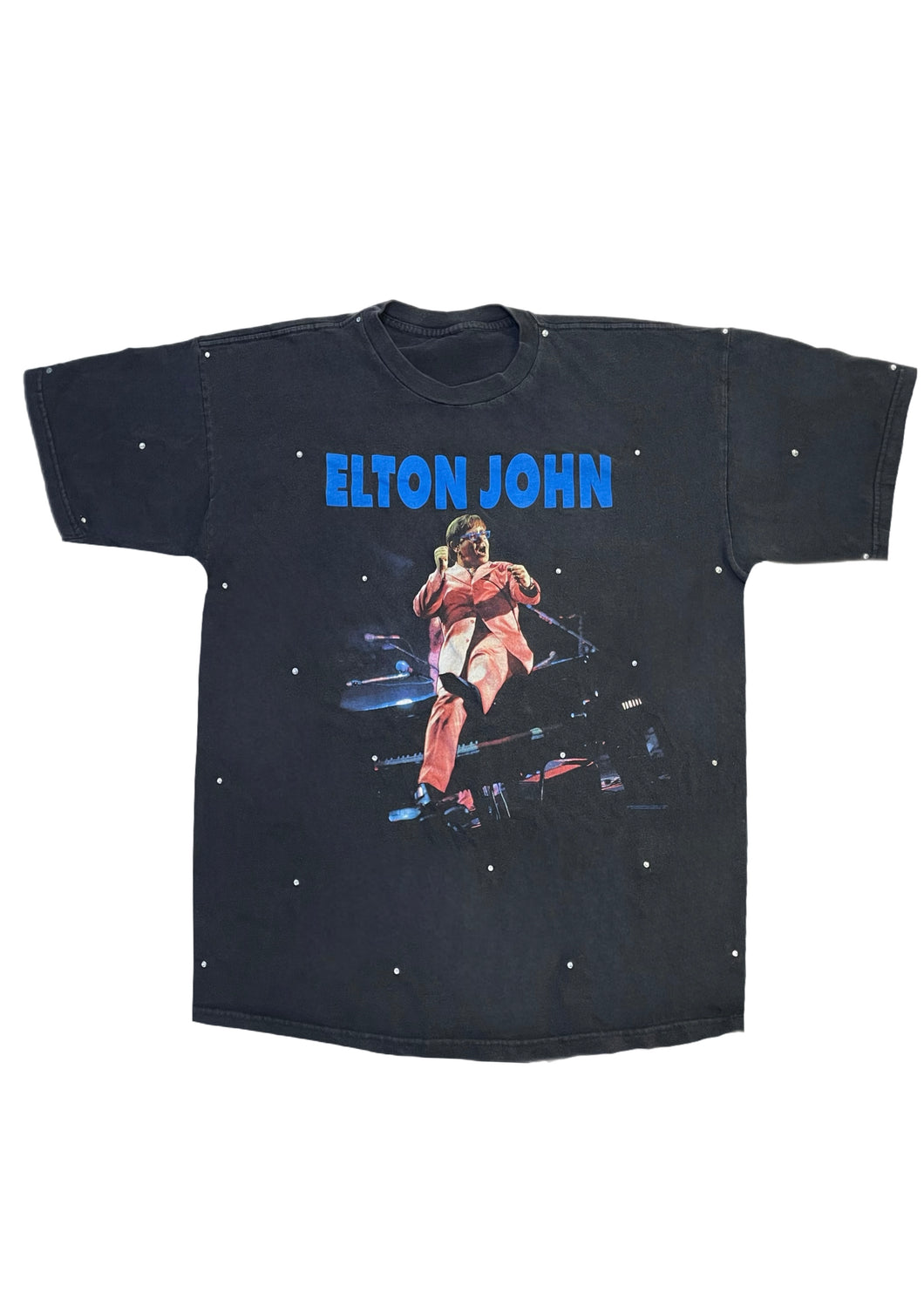 Elton John, Musician “Rare Find” One of a KIND Vintage Tee with Overall Crystal Design