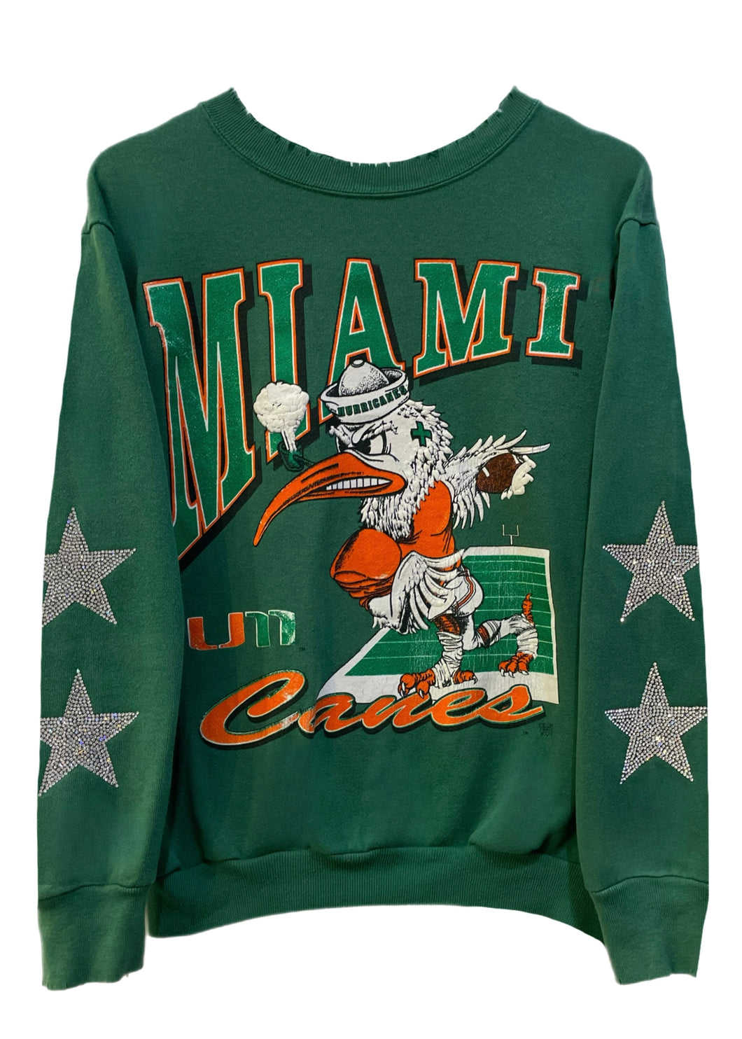 University of Miami, One of a KIND Vintage Miami Hurricanes Sweatshirt with Crystal Star Design