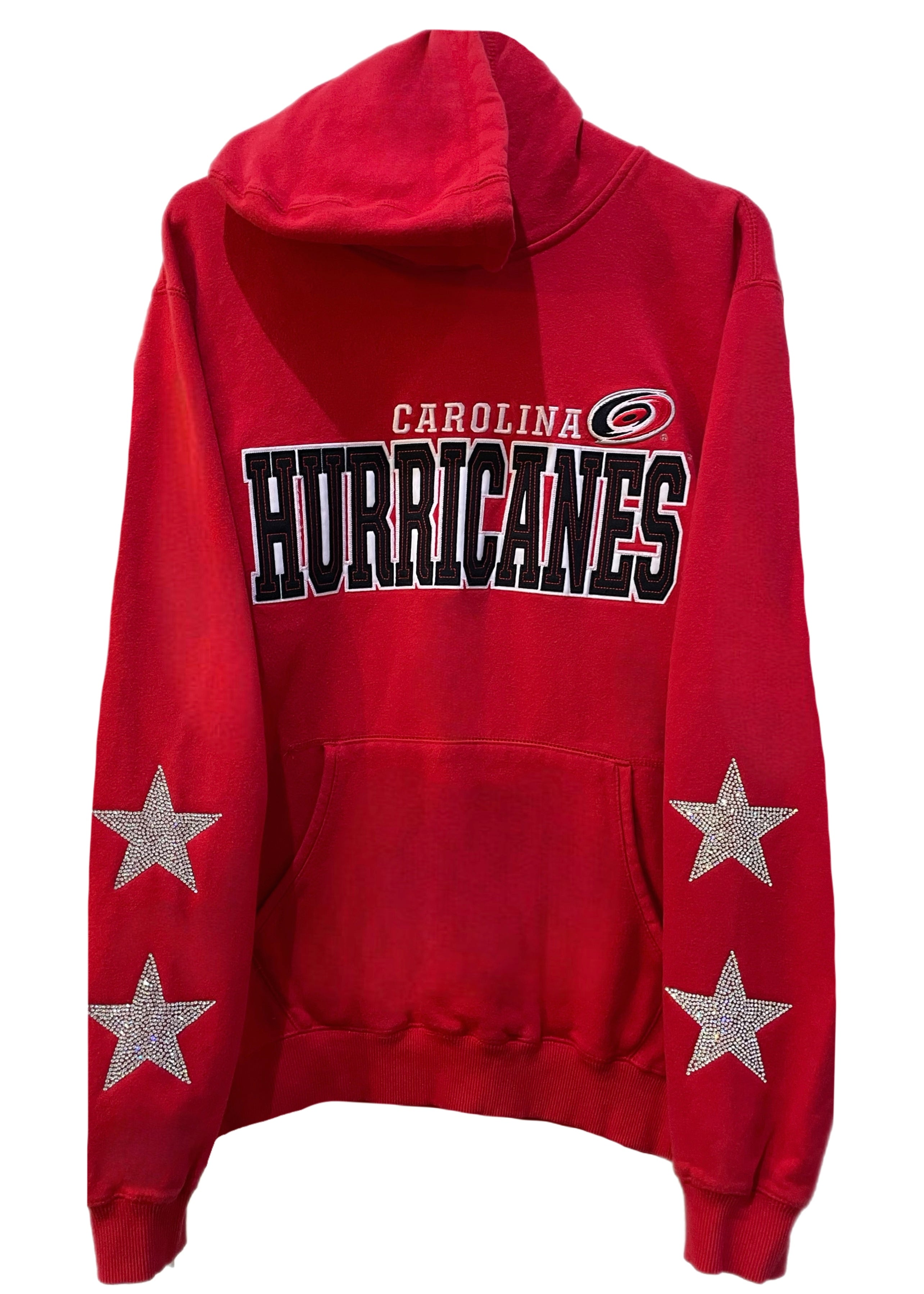 Carolina Hurricanes, NHL One of a KIND Vintage Hoodie with Crystal Stars Design