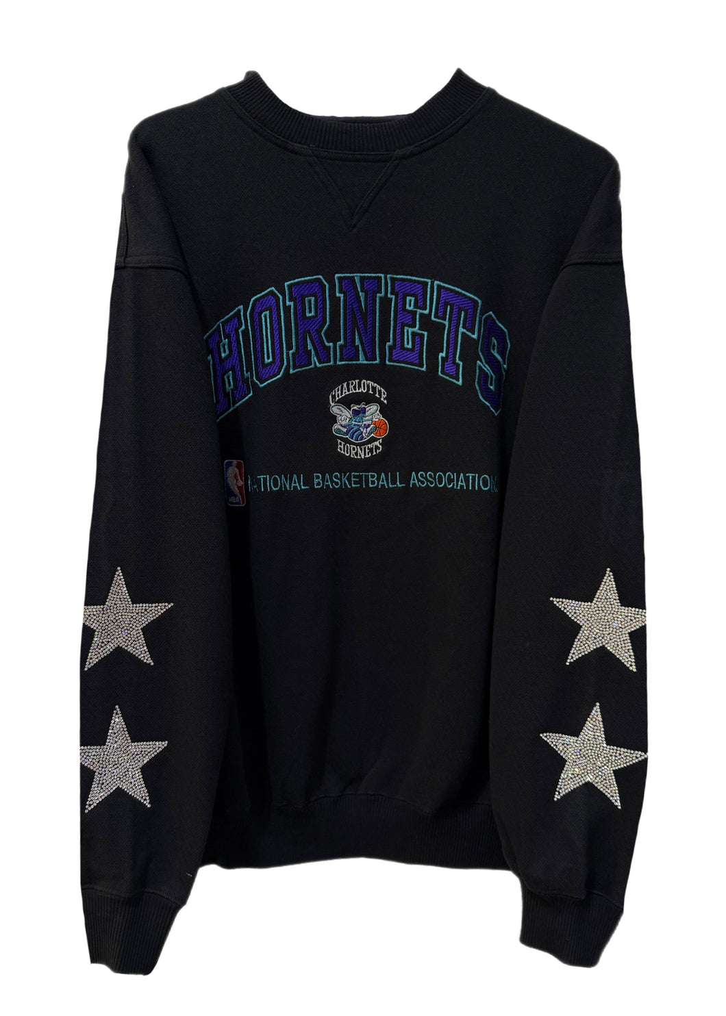 Charlotte Hornets, Basketball One of a KIND Vintage Sweatshirt with Crystal Star Design