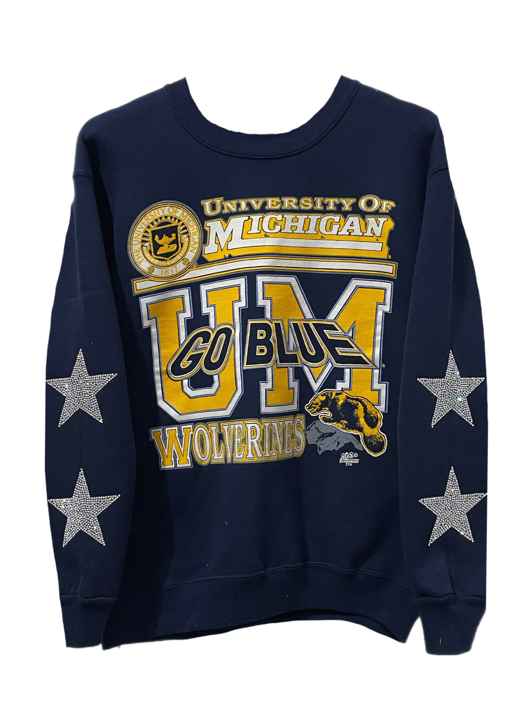 University of Michigan, One of a KIND Vintage UMich Sweatshirt with Crystal Star Design