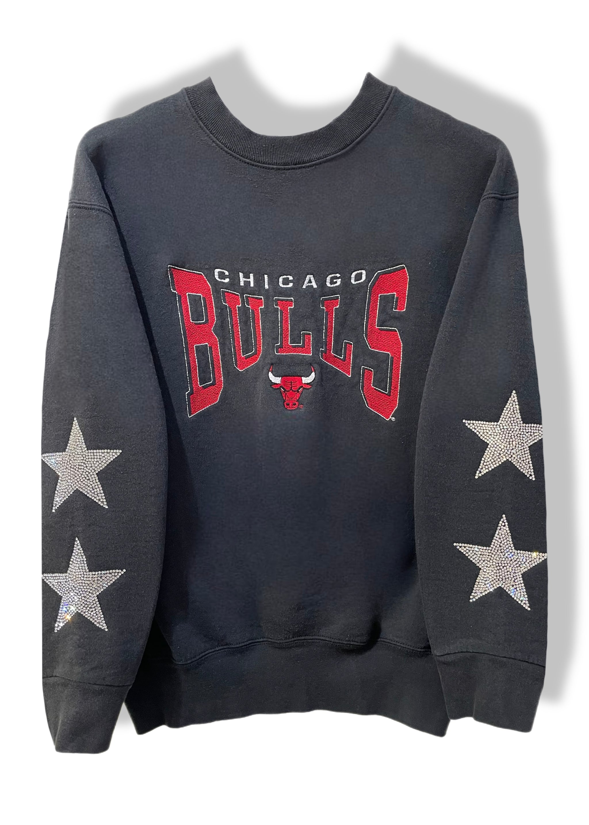 ShopCrystalRags Chicago Bulls Basketball One of A Kind Vintage Sweatshirt with Crystal Star Design