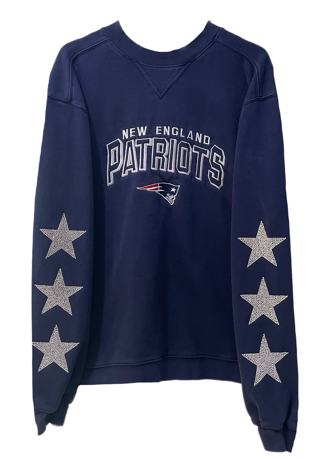 New England Patriots, Football One of a KIND Vintage Sweatshirt with Crystal Three Star Design