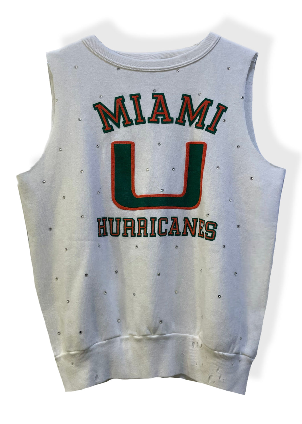 University of Miami, One of a KIND “Rare Find” Vintage Miami Hurricanes Sweatshirt Vest with All Over Crystal Design