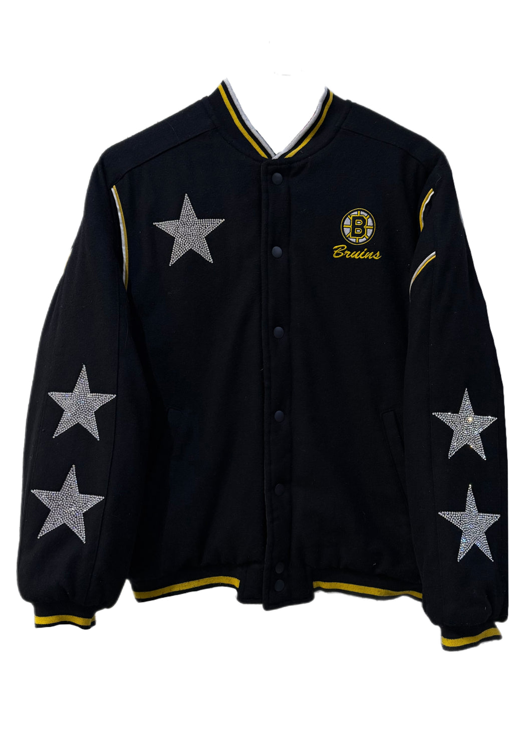 Boston Bruins, Hockey One of a KIND Vintage Bomber Jacket with Crystal Stars Design