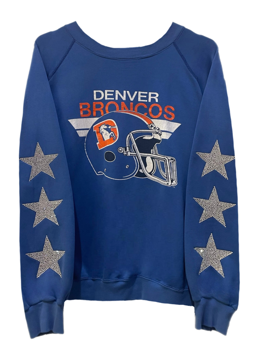 Denver Broncos, Football One of a KIND Vintage Sweatshirt with Thre Crystal Star Design