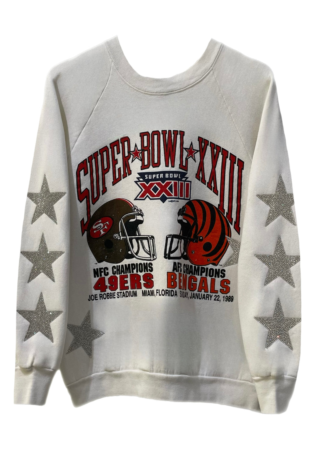 Super Bowl XXIII, Cincinnati Bengals vs. San Francisco 49ers, Football One of a KIND Vintage Sweatshirt with Crystal Star Design