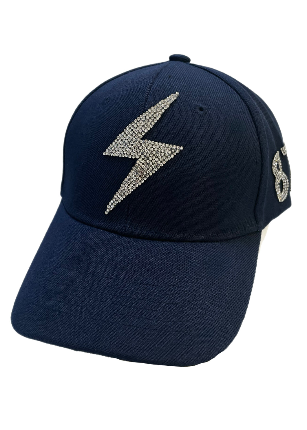 CrystalRags Navy Baseball Cap With Crystal Lightning Bolt Design & Custom Numbers