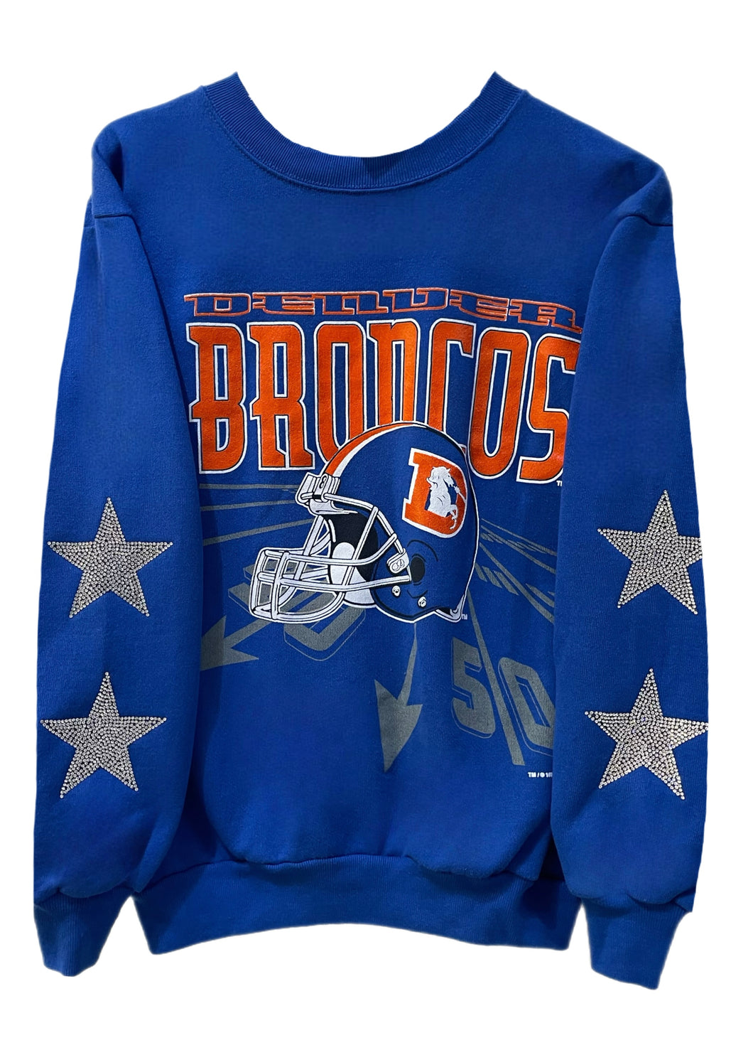 Denver Broncos, Football One of a KIND Vintage Sweatshirt with Crystal Star Design and Custom Name & Number