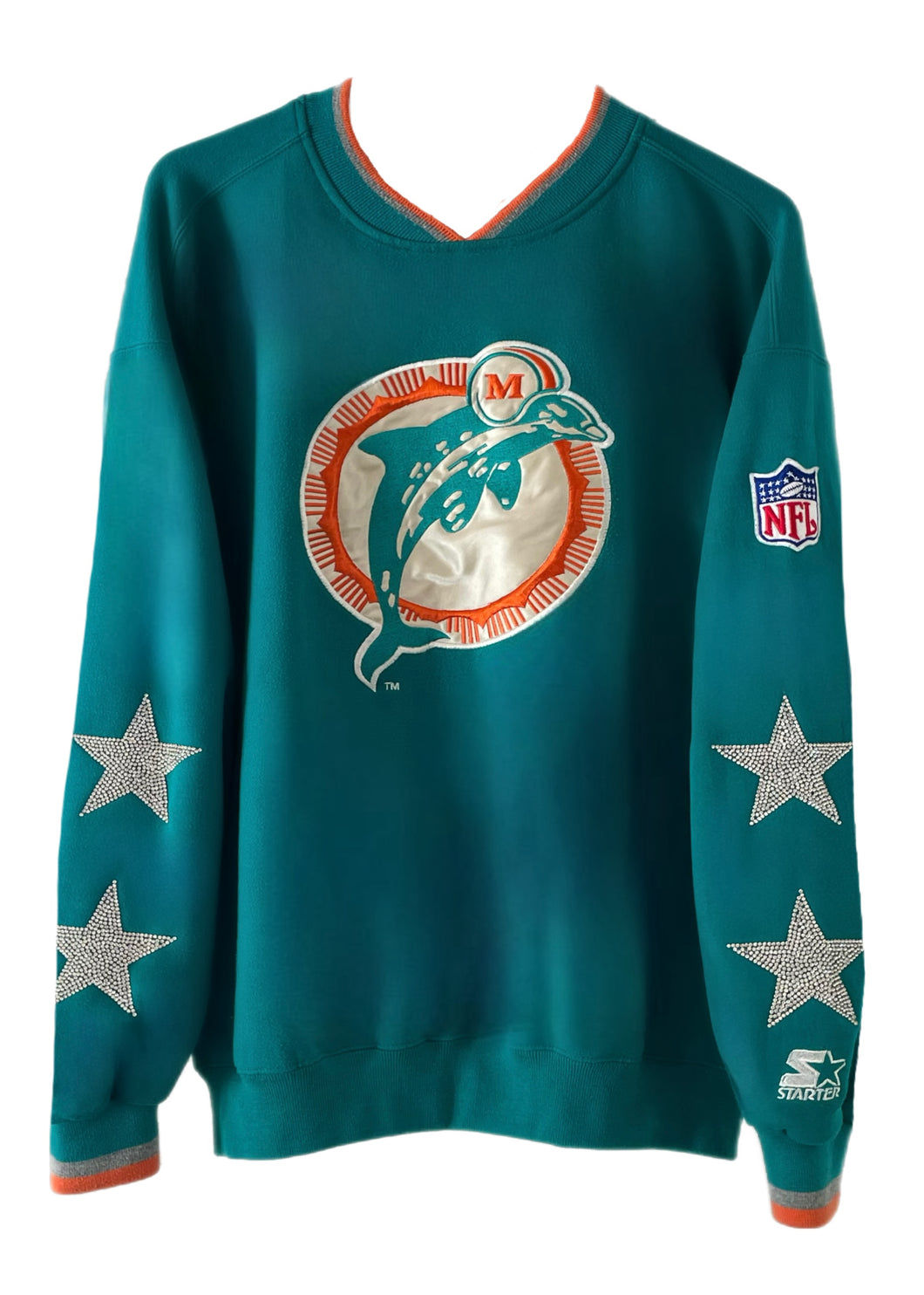 Miami Dolphins, Football One of a KIND Vintage Sweatshirt with Crystal Star Design