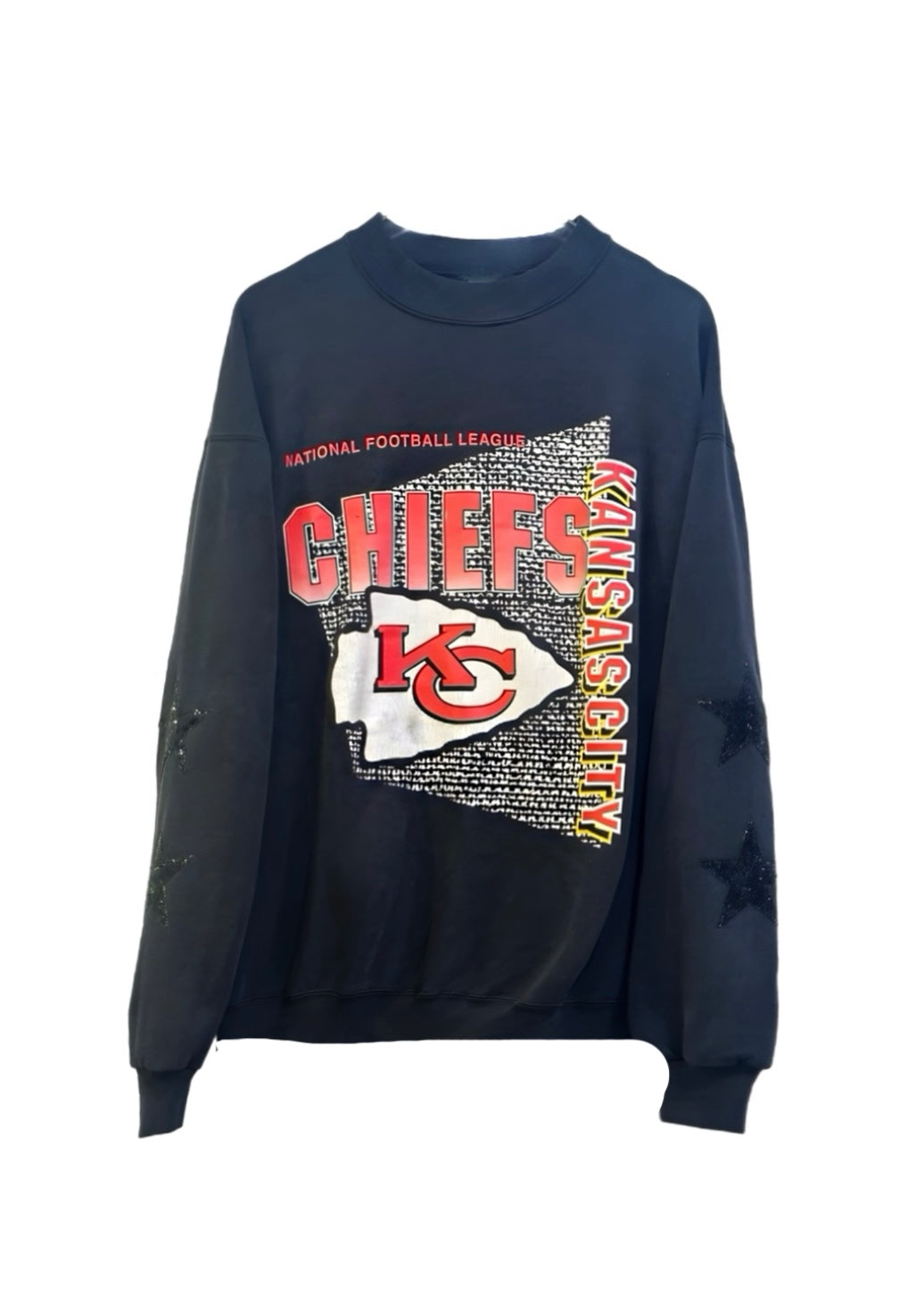 Kansas City Chiefs, NFL One of a KIND Vintage Sweatshirt with Black Crystal Star Design