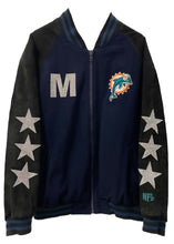 Load image into Gallery viewer, Miami Dolphins, NFL “Rare Find” One of a KIND Vintage Suede Jacket with Three Crystal Star Design, Custom Crystal Number &amp; Initial
